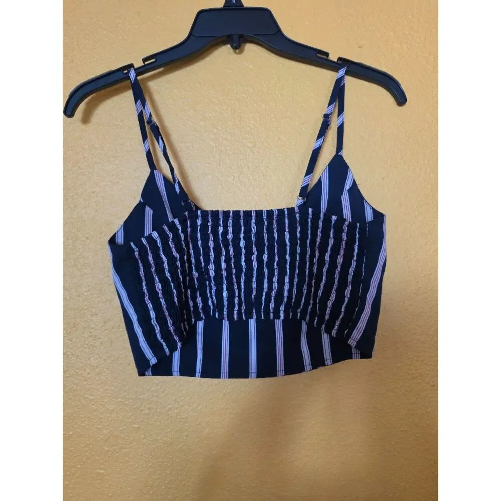 Size S Navy blue and white w/red pinstripe crop top